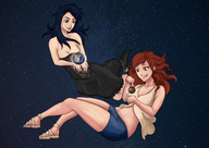 drawing giantess earth space color planet multiple_giantesses cleavage high_heels blue_hair red_hair sandals giantesses stars cosmic_giantess freimgul
