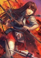 breasts drawing giantess mega black_hair color long_hair brunette military nylons airplane bow arrows kantai_collection akagi simosi quiver