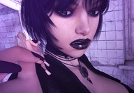 collage handheld shrunken_woman goth between_fingers jetslasher pinched looking_at_tiny digital_render