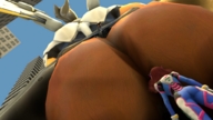 giantess butt ponytail up shrunken_woman buttcrack looking_at_tiny digital_render overwatch d.va slyworks hana_song mercy_(overwatch)