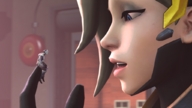 giantess shrunken_man fingertip on_finger looking_at_tiny digital_render overwatch genji mercy_(overwatch)