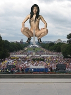 breasts giantess collage nude high_heels asian unknown_artist squatting people pedicure trees looking_at_viewer crowds washington_monument