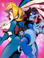 drawing nude furry tail wings anthro dog blonde dragon black_hair color large_breasts long_hair tongue cleavage butt_crush red_eyes yellow_eyes heart lesbians hida spunky shrunken_man teasing open_mouth giantesses bird thighs looking_back sideboob commission anya bird_girl avian beak between_butts scalie labbeh looking_at_tiny bare_legs hand_on_leg hand_on_breasts sweat_drop bare_midriff
