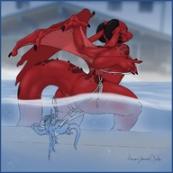 drawing giantess pussy furry dragoness anthro color butt swimsuit underwater shrunken_man looking_at_tiny