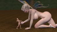breasts nipples gentle nude wings blonde butt penis barefoot fairy smiling crawling standing digital_render bald