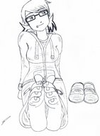 drawing feet monochrome toes barefoot glasses between_toes between_feet shrunken_character darkspeedxz