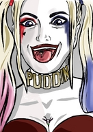 drawing giantess vore blonde color harley_quinn batman joker white_skin dc_comics suicide_squad grandezu between_breasts