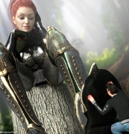 giantess armor red_hair sitting looking_down boot forest jetslasher looking_at_tiny digital_render catherine_the_titan
