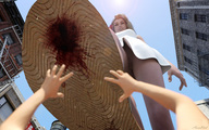 giantess crush upskirt blonde blood foot_crush looking_down cruel sky point_of_view raised_foot imminent_crush sorenzer0 looking_at_tiny digital_render promenade