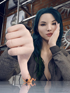 crush finger hand table shrunken_man pinned thumb sorenzer0 looking_at_tiny digital_render thumbwrestle