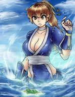 drawing giantess mega color cleavage ocean anime island kasumi hand sky ember embernaga doa_fanart