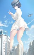 drawing giantess color destruction helicopter anime short_hair hat crossdressing uru persona_4 naoto_shirogane persona bare_legs shirogane_naoto labcoat