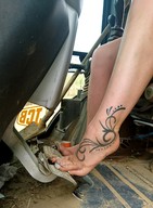 crush barefoot shrunken_man vehicles pinned dirty_soles under_foot crlvr tattoo nail_polish pedal