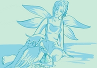 drawing gentle feet wings monochrome barefoot fairy shrunken_man sketch grandezu