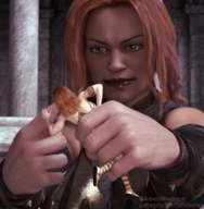 handheld finger hand shrunken_woman advertisement jetslasher looking_at_tiny digital_render ariwyn-vs-melvora