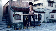 panties black_hair long_hair butt clothed stockings mini_giantess shorts looking_down standing huge_ass intimidation top digital_render fater bald bodice flower_pots