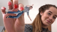giantess collage handheld shrunken_man painted_fingernails between_fingers looking_at_viewer