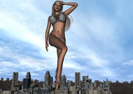 city mega blonde destruction barefoot skyscraper sky bikinis digital_render daniel-is-small helena