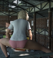 gentle giantess panties blonde buildings squatting shirt digital_render