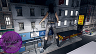 giantess city black_hair butt clothed buildings boots muscles standing streets night digital_render leather_clothing