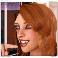 micro vore mouth teeth finger red_hair shrunken_men shrunken_people shrunken_woman throat trapped tinies looking_at_tiny digital_render openhighhat altered_reality_world the_trials_of_rosie micromants