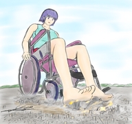 drawing giantess feet city mega color destruction toes soles blue_hair athlete yamumil wheelchair