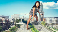 breasts giantess collage city mega buildings glasses asian highway streets vehicles sky straddling attack_of_the_50_foot_woman ali_wong