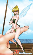 breasts drawing gentle wings blonde color handheld cleavage fairy thong sitting navel tinkerbell disney looking_at_viewer loincloth hair_bun jagodibuja