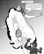 drawing monochrome high_heels shoes low_angle dress foot_crush shrunken_man looking_down molotav point_of_view raised_foot dialogue perspective imminent_crush looking_at_tiny
