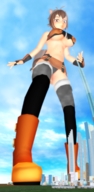 panties city mega upskirt large_breasts skirt buildings cat_ears gloves short_hair boots underboob looking_down standing towering point_of_view digital_render blazblue smirking