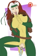 drawing giantess insertion pussy vore mega color licking green_eyes brunette tights shrunken_men belt ripped_clothing x-men sex_toy no_background spokle marvel_comics rogue_(x-men) tied_to_sex_toy hair_streak