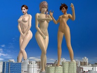 giantess nude pussy city mega long_hair brunette final_fantasy small_breasts embarrassed pink_hair short_hair giantesses towering claire_redfield covering_breasts digital_render upset overwatch tracer_(overwatch)