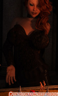 nude blonde long_hair barefoot cleavage brunette red_hair dress table shrunken_woman looking_down dice redfiredog digital_render