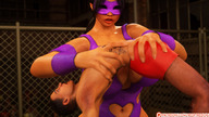breasts small_man size_difference huge_breasts brunette domination mini_giantess hand wrestling cage advertisement mask preview redfiredog digital_render squash-match ann cage_fight