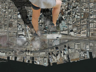 collage city mega stomp destruction high_heels buildings nylons skyscrapers aerial_view foot_prings