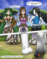 drawing crush feet comic color nintendo dialogue wii_fit_trainer palutena micromike princess_zelda_(the_legend_of_zelda)