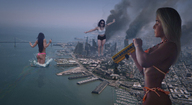 breasts giantess city mega swimsuit bridge destruction rampage ocean muscles bus skyscraper giantesses smoke athletic fit