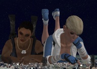 giga city blonde black_hair destruction blue_eyes brown_eyes lying_down giantesses night mortal_kombat digital_render cassie_cage roodedude jaqui_briggs finger_play
