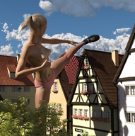 nipples giantess panties blonde butt ponytail kick standing back houses runswithferrets digital_render polka_dots