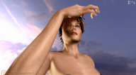 giantess vore finger red_hair hand shrunken_man dangle sky between_fingers manicure looking_at_tiny emi digital_render