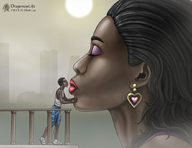 gentle giantess lips love kissing dragonesslife shrunken_man dark_skin looking_at_tiny