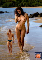 breasts collage nude size_difference beach brunette shrunken_man waves sand squeezemeflat