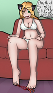 bikini drawing feet blonde color barefoot cleavage green_eyes blood amy gore foot_crush cruel cat_girl shrunken_person mspaintgts polka_dots angie