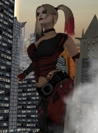 breasts giantess city mega blonde rampage buildings gloves harley_quinn twintails walking pants corset tattoo belt digital_render dc_comics