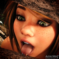 vore blonde tongue mouth green_eyes lips elf face shrunken_people freckles digital_render opal ashkiiwolf