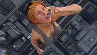 giantess vore city handheld red_hair open_mouth vehicles digital_render 3d-giantess-studios