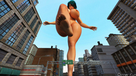 breasts giantess nude feet city barefoot soles low_angle foot_crush looking_down skyscraper sky point_of_view looking_at_viewer raised_foot imminent_crush digital_render dinner-kun giantess-rae