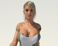 nipples gentle blonde large_breasts long_hair cleavage animation walking shrunken_man looking_at_viewer mini_skirt bouncing digital_render amgipi between_breasts