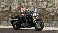 gentle blonde long_hair clothed stockings boots navel belly shrunken_man mr_luigi riding tattoo braid motorcycle leather_clothing leather_bra biker