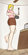 drawing blonde color barefoot blood short_hair foot_crush kitchen unaware shrunken_people cruel indoors frying_pan yamumil
